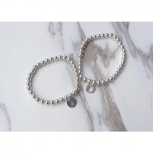 925純銀珠配手捶純銀/字母牌手鏈 - 925 silver beads and hand-hammed initial charm bracelet #10012