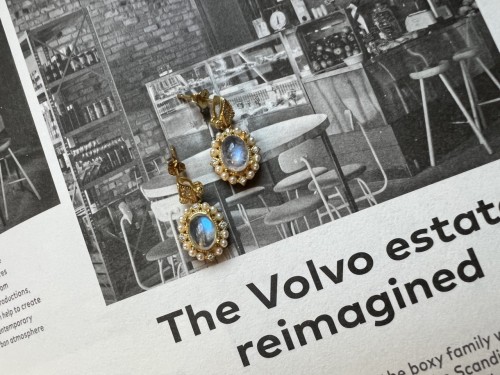 925銀鍍金復古珍珠月亮石耳環 -925 silver gold plated vintage style moonstone earrings