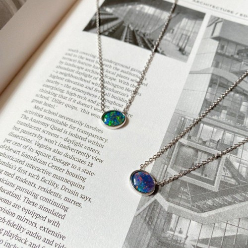 澳洲歐泊蛋形頸鏈 - Australian Opal Triplet Oval necklace #10036