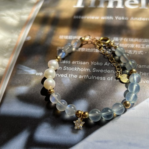 月亮石海藍寶14k注金手鏈 Moonstone*aquamarine 14kgf bracelet #10051