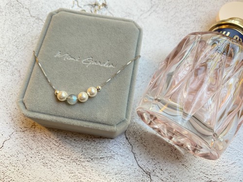 施華洛水晶珍珠拉長石圓珠頸鏈 - Swarovski crystal pearls with labradorite bead necklace #10020