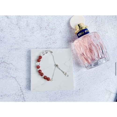 草莓晶配白水晶半鏈手鏈 -strawberry quartz and rock crystal bracelet #10009