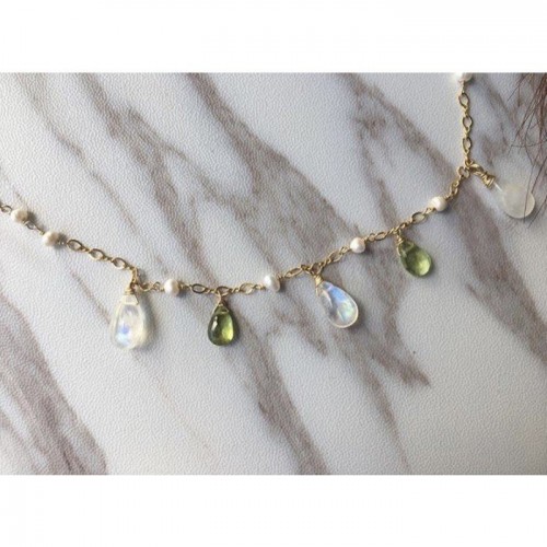 月亮石配橄欖石手鏈 - moonstone and Olivine bracelet #10013