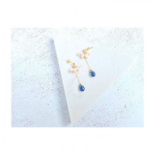 藍晶石淡水珍珠耳環 - Kyanite with freshwater pearls earrings #10015