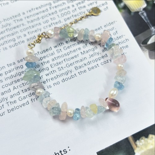 春季系列- 綜合天然石碎石琉璃水滴手鏈 Spring collection : natural stones and Czech glass bead bracelet #10052