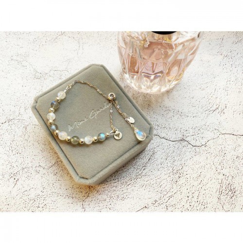月亮石拉長石925銀珠手鏈 - Moonstone & labradorite 925 silver beads bracelet #10024
